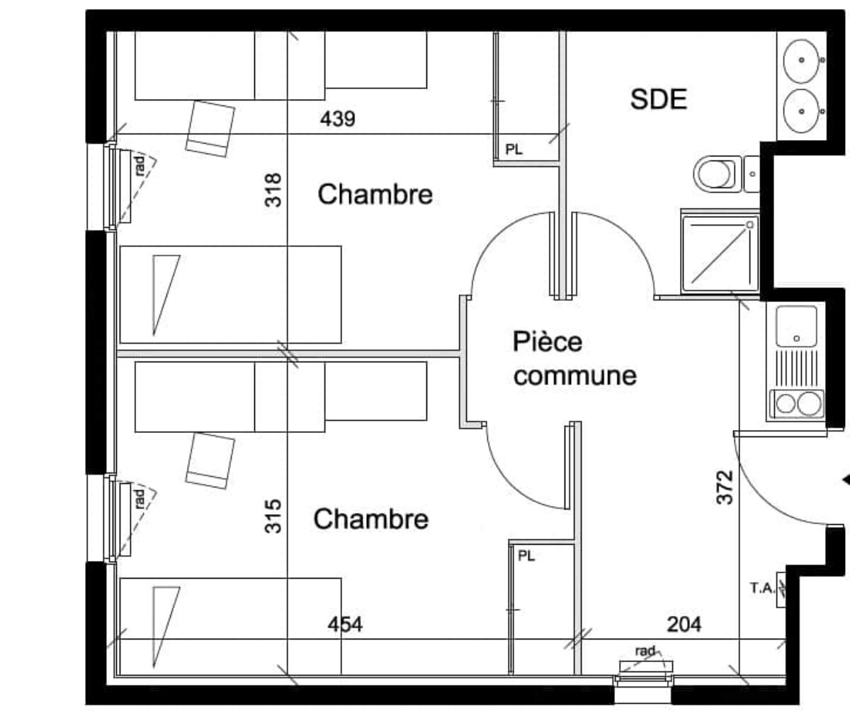 plan coliving résidence étudiante Infanti à Oullins - ARPEJ